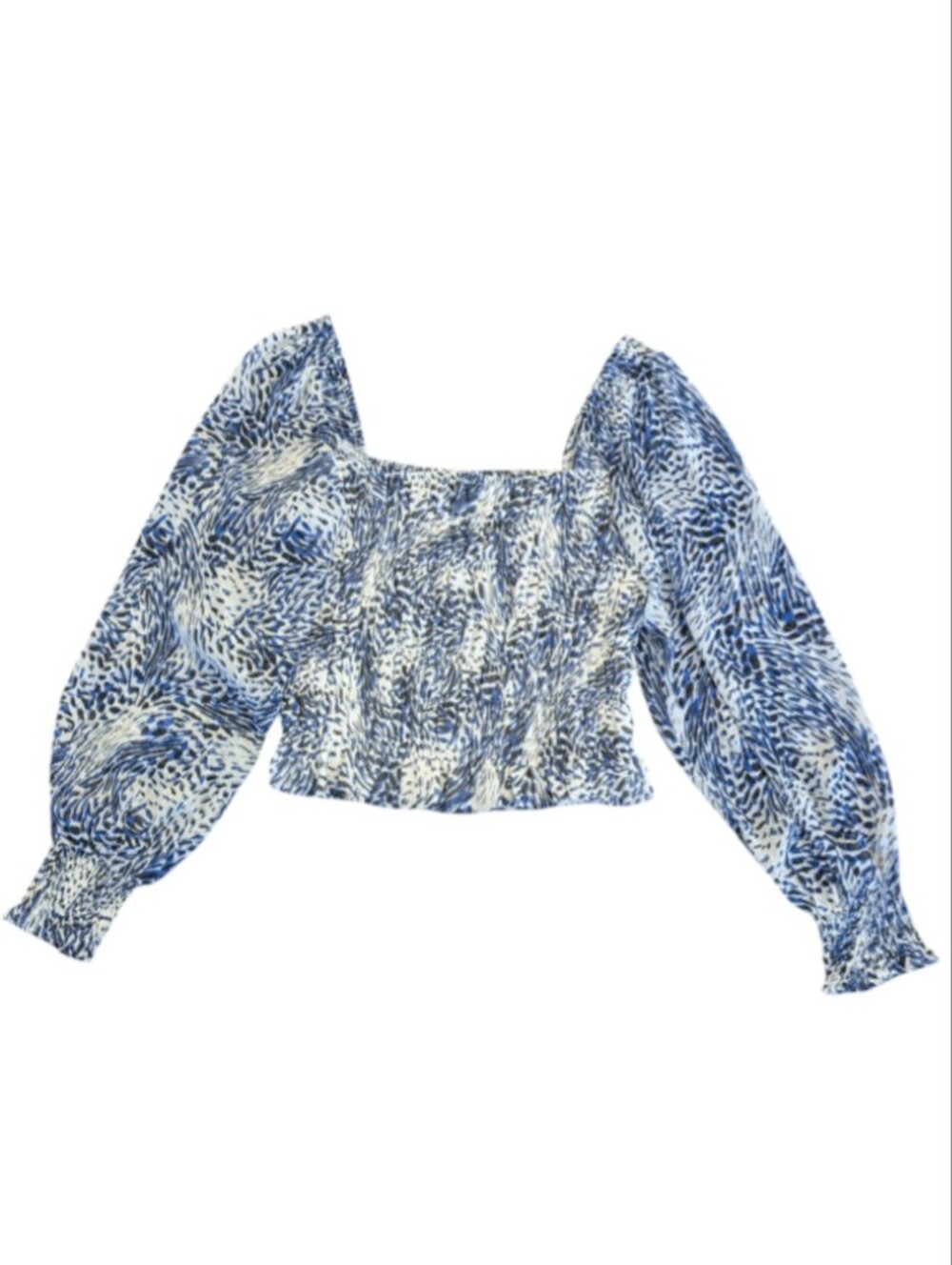 Express Blue Patterned Square Neck Crop Top